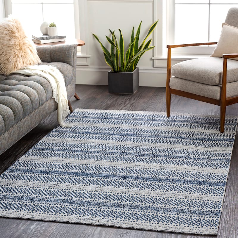 Livabliss Wendy Moroccan Stripe Cotton Area Rug - Blue - 7'10" x 10'2"