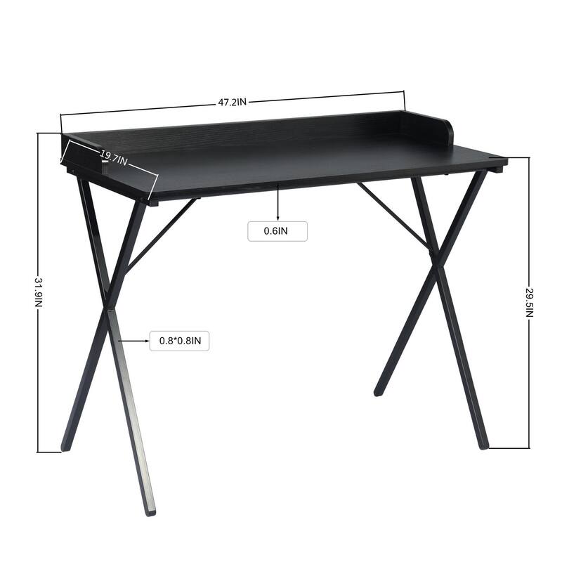 Homylin Modern Metal Frame Writing Desk with Raised Back Shelf, Black