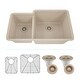 preview thumbnail 1 of 10, Lexicon Platinum Quartz 40/60 Double Bowl Kitchen Sink Galaxy Beige