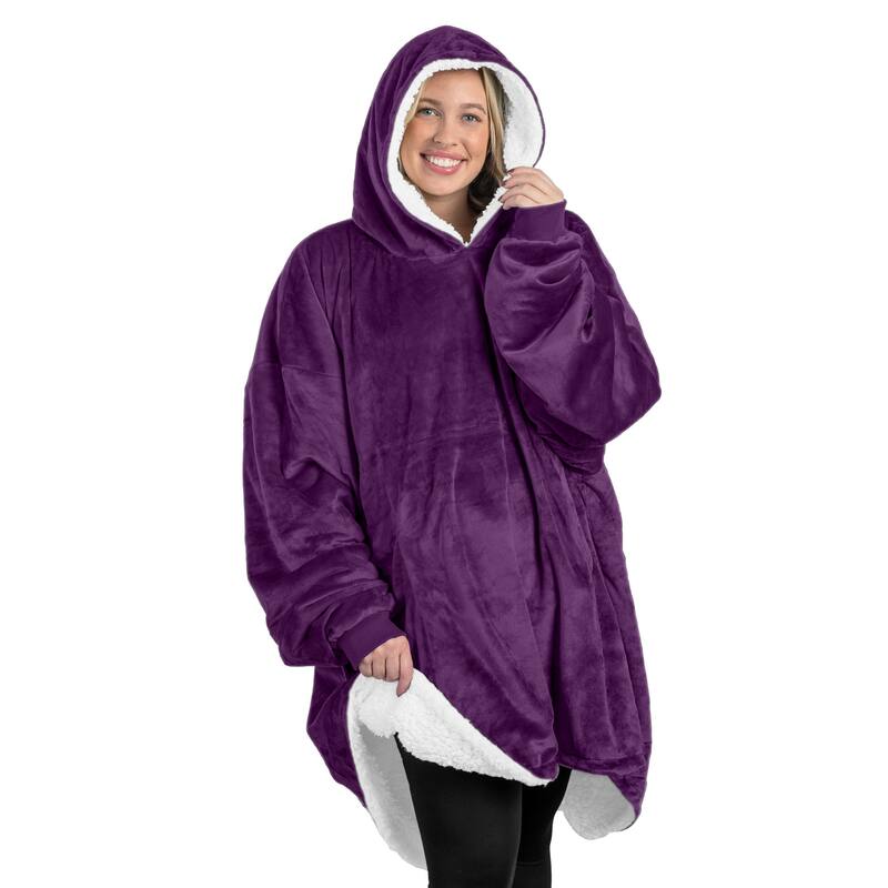 Bare Homey B-Cozy Oversized Sherpa Wearable Blanket - Adult - Plum