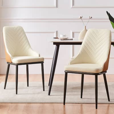Faux Leather Upholstered Dining Chairs with Woven Back, Set of 2 - 18.11"W x 21.26"D x 36.61"H