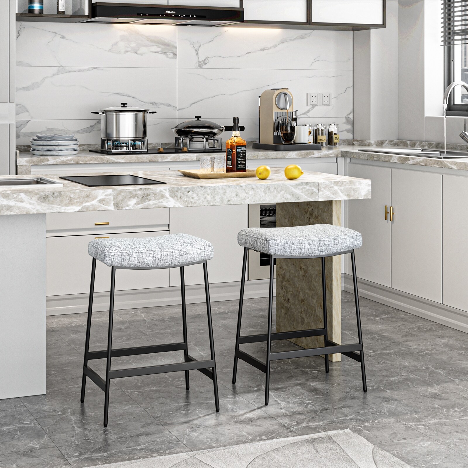 Anmytek 27 Modern Backless Barstool Upholstered Counter Bar Stool with Saddle Seat Cafe Chair Set of 2 On Sale Bed Bath Beyond 37720652