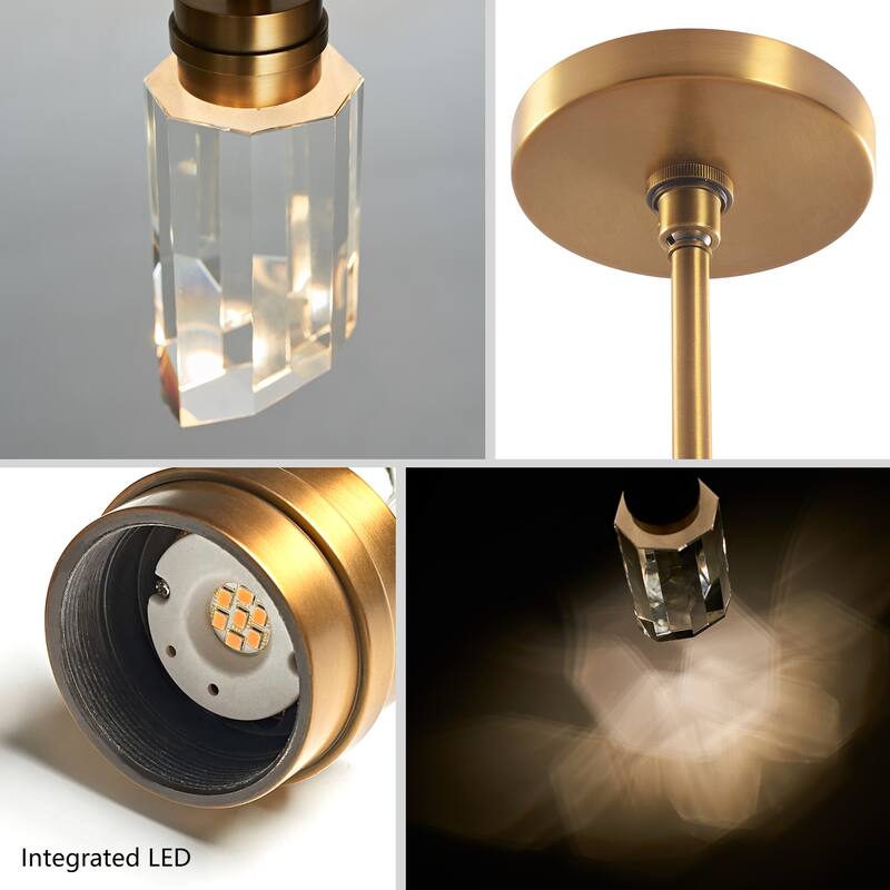 1-Light Brushed Brass/Polished Nickel LED Pendant Light with K9 Crystal