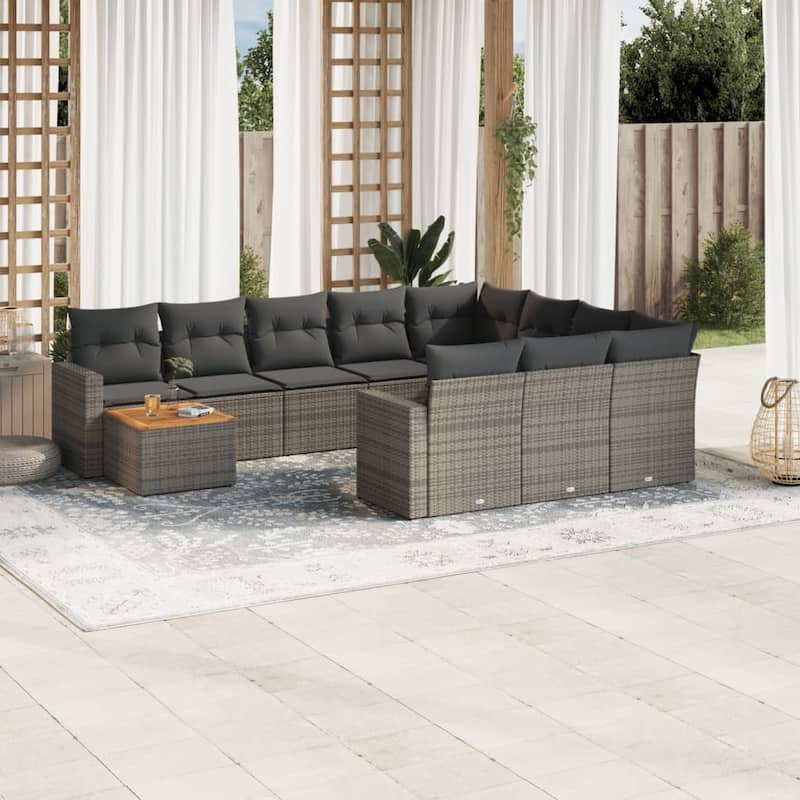 vidaXL Patio Sofa Set with Cushions Outdoor Furniture 11 Piece Poly Rattan - Gray 6x middle + Table + 2x corner - 21.7 x 21.7 x 14.6