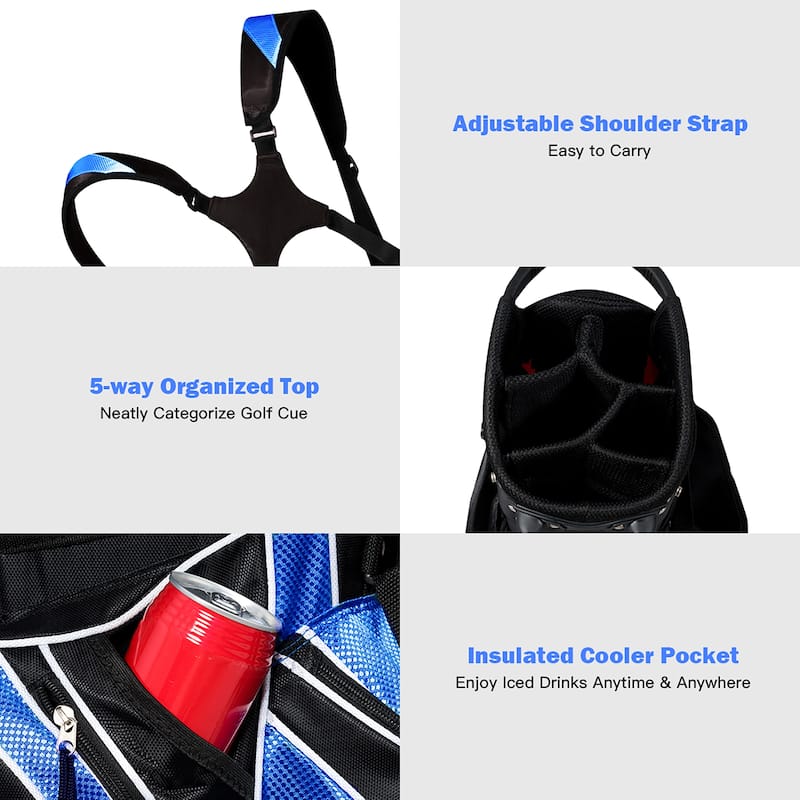 Costway Golf Stand Cart Bag Club w/6 Way Divider Carry Organizer - See Details