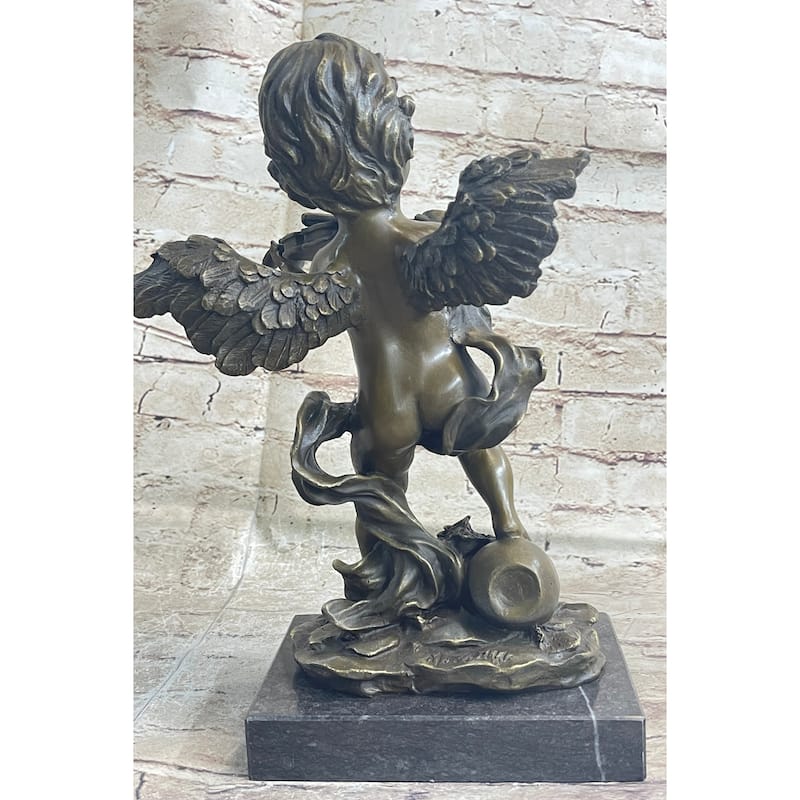 Cherub Child Angel Playing Violin Bronze Metal Statue Sculpture Memorial Decor Marble Base