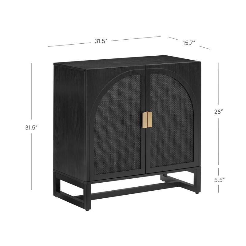 Paxton Boho Wood Storage Cabinet with Doors, Small Storage Cabinet or TV Stand with Rattan Door Details