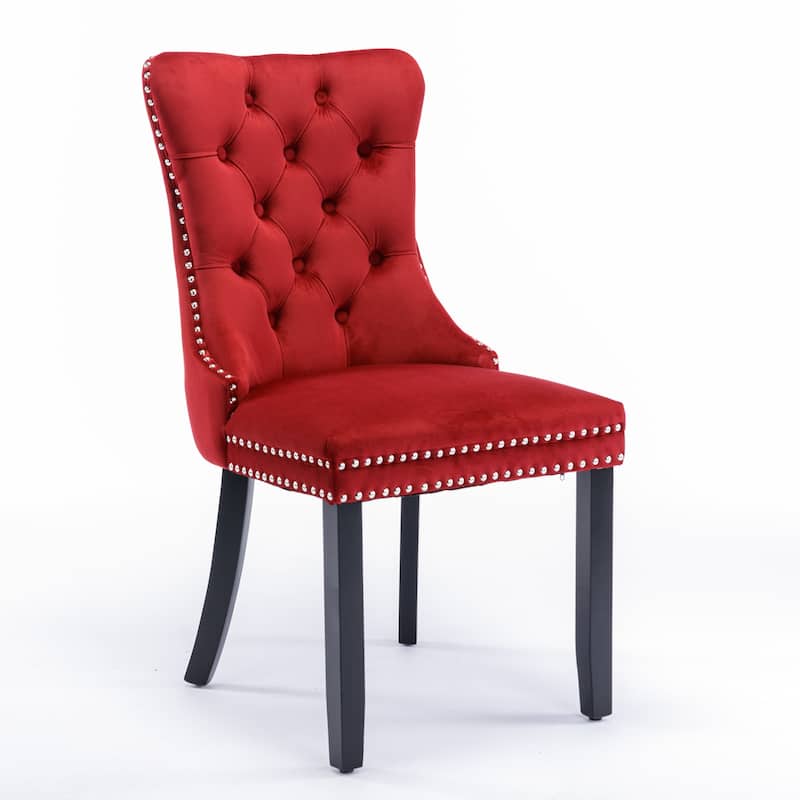 Tufted Solid Wood Contemporary Velvet Upholstered Dining Chair - Burgundy
