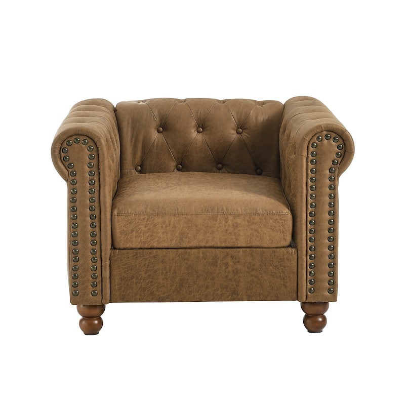 Brown 32'' Upholstered Fabric 1-Seater Sofa with Tufted Design and Sturdy Wooden Legs