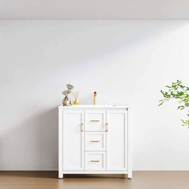 36" Bathroom Vanity with Undermount Single Sink and 2 Doors and 3 Drawers - 36'' - White