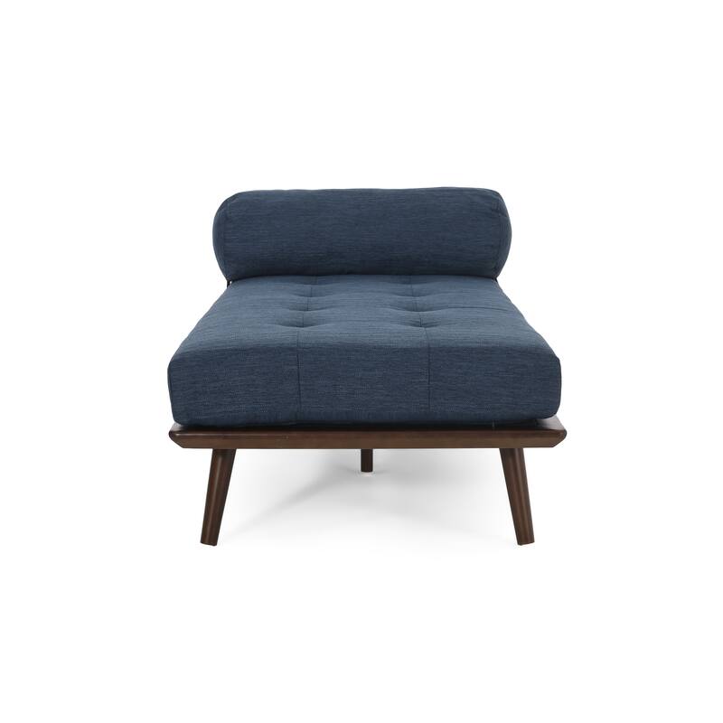 Navy Blue Modern 64" Upholstered Button Tufted Chaise Lounges Chair with Rubber Wood Frame and Bolster Pillow