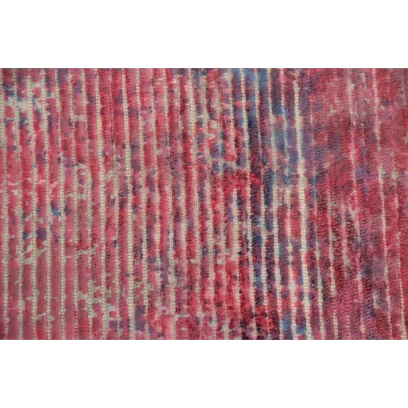 Hand Knotted Oriental Viscose Silk Carpet Modern Abstract Pink Abstract Area Rug - 7' 6'' X 5' 5''
