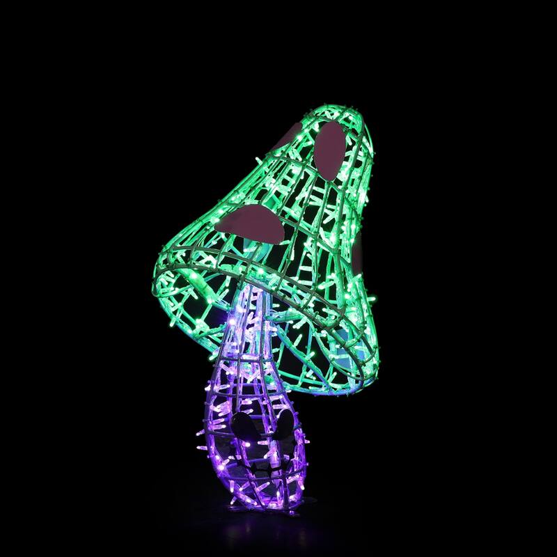 LED Lighted Spooky Mushroom Outdoor Halloween Garden Decoration - 39.25" - Green and Purple