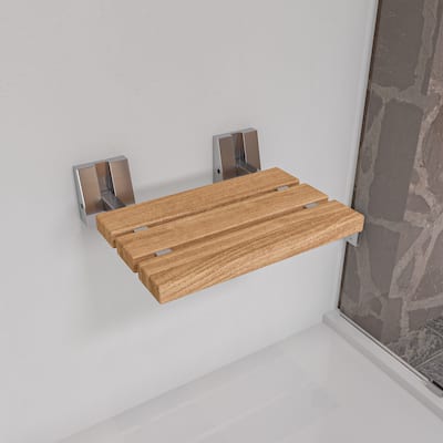 ALFI brand ABS16S-BN Modern 16" Folding Teak Wood Rectangular Shower Seat Bench - Brushed Nickel