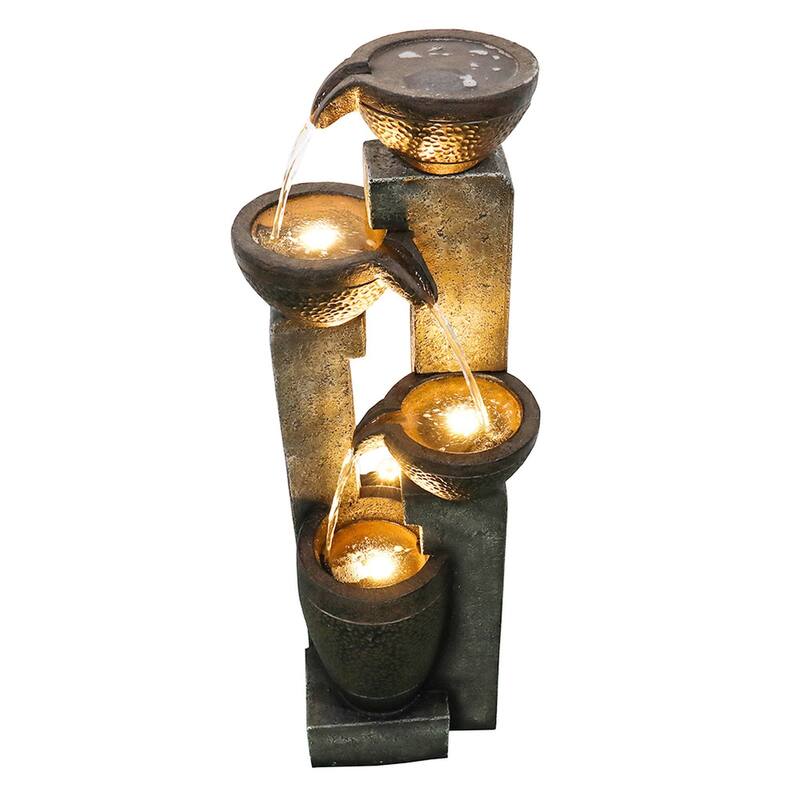 4-Tier Outdoor Water Fountain with Led Lights