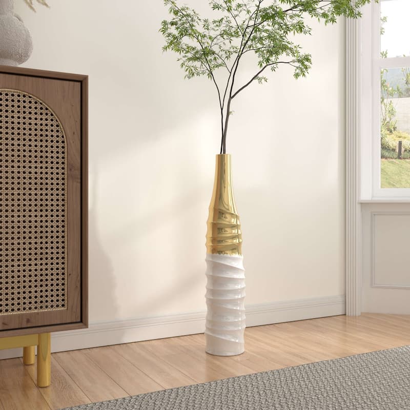 Modern Handmade Ceramic Tall Floor Vase - Gold&White