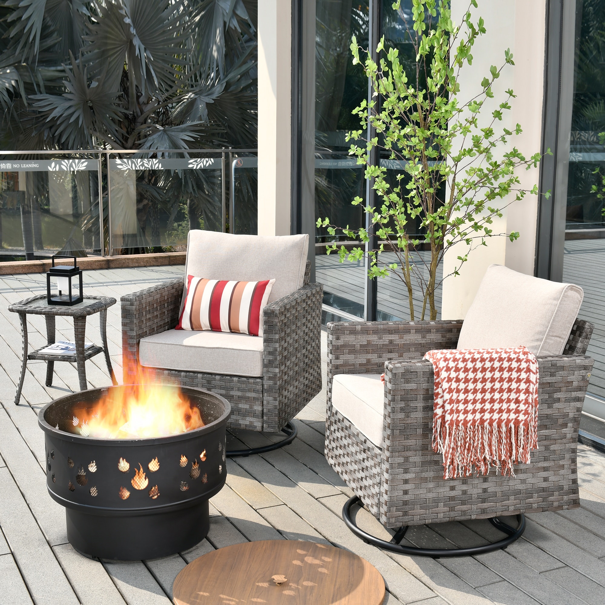 XIZZI 7 Piece Outdoor Patio Wicker Furniture Swivel Rocker with