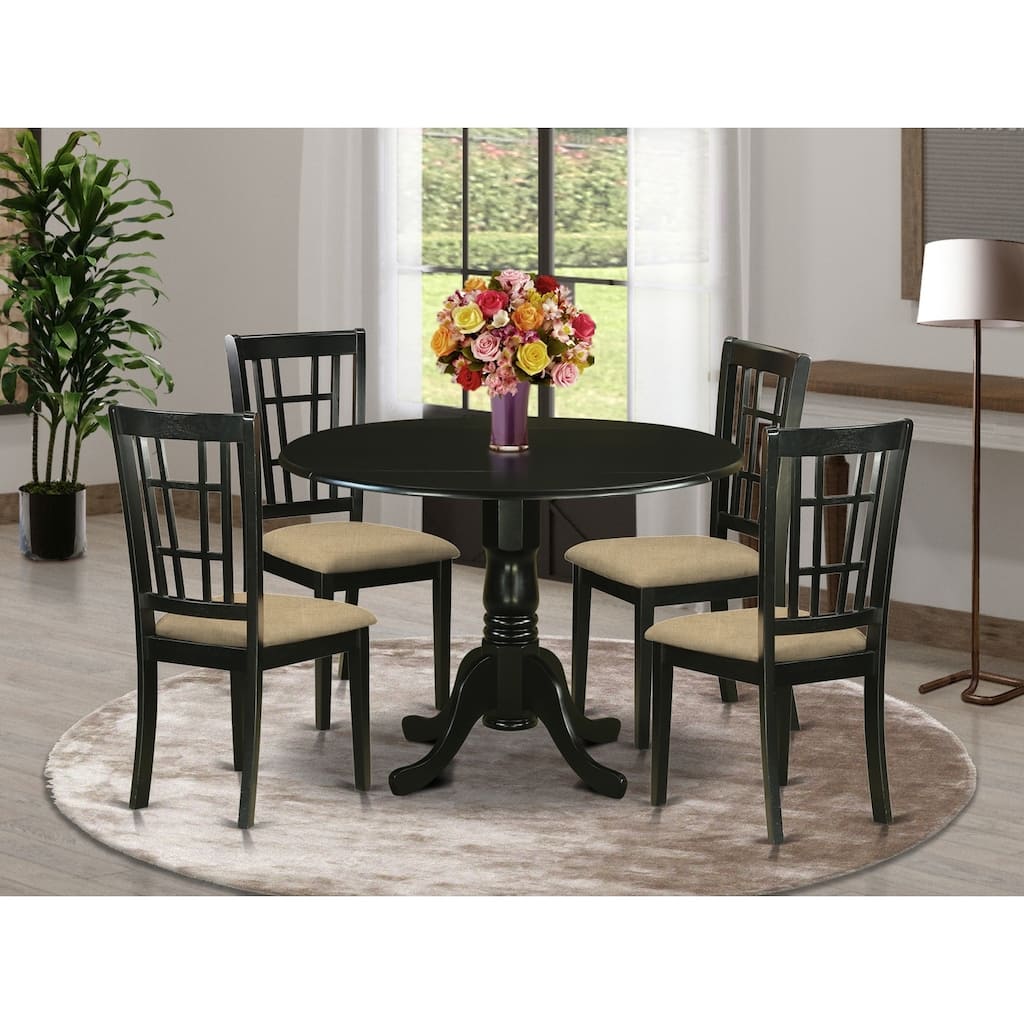 Kitchen Table Set with 4 Chairs - Hollywood Regency Dining Set - Asian Hardwood Table & Chairs