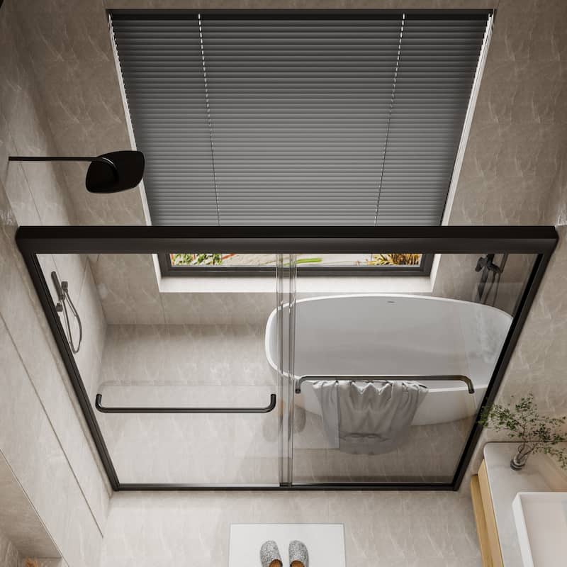 45''/54''W x 70'' H Glass Double Sliding Shower Door in Black/Chrome