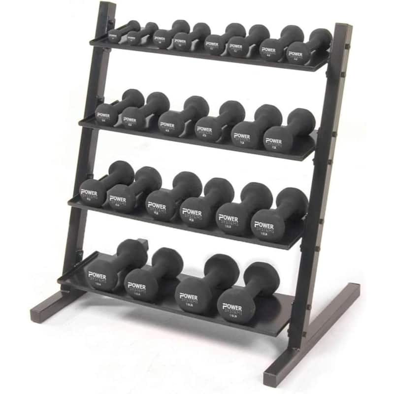 Power Systems 4-Tier Dumbbell Storage Rack, Steel Weight Tree Rack for Neoprene & Vinyl, 1-15 lb, Black - Medium
