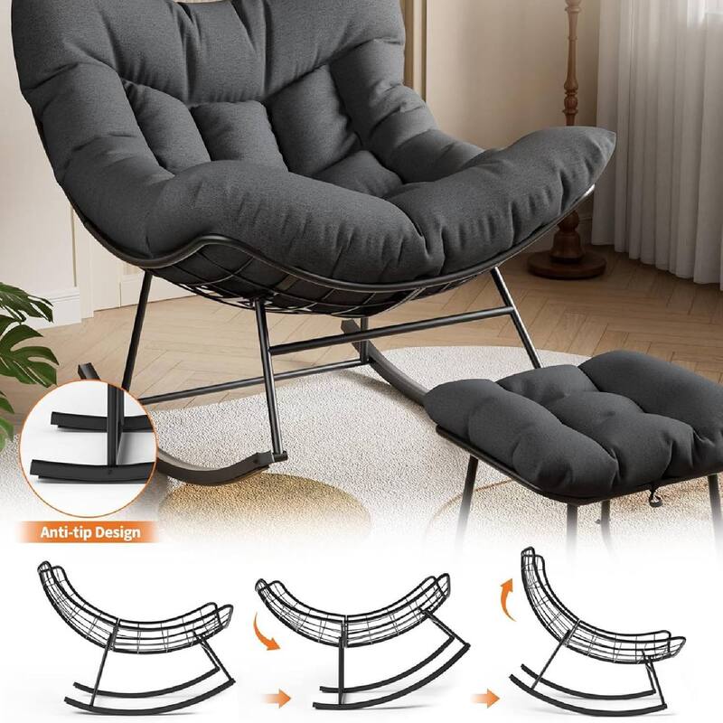 Outdoor Oversized Lounge Chair, Patio Rattan Egg Rocker with Footrest