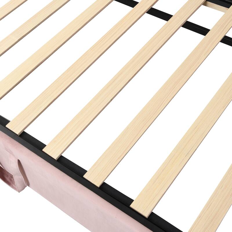 Pink Twin Upholstered Daybed with Pop-Up Trundle, Convertible to King Size