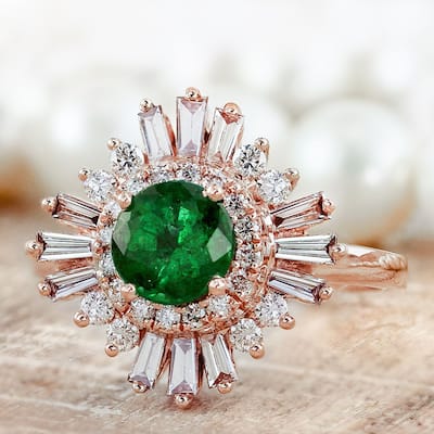 Auriya 1ct Emerald and Diamond Ballerina Engagement Ring 3/4ctw 14k Gold