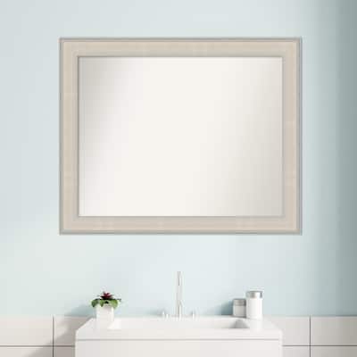 Cottage White Silver Non-Beveled Wood Framed Bathroom Vanity Wall Mirror - Cottage White Silver
