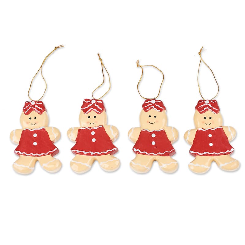 Novica Handmade Gingerbread Sweeties Wood Ornaments (Set Of 4)