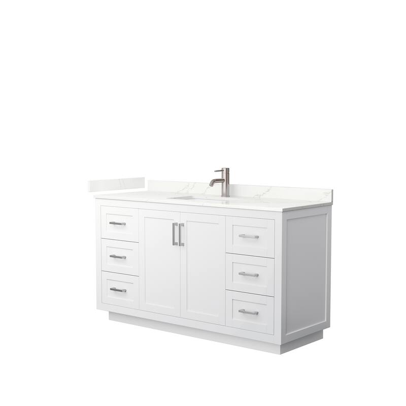 Miranda 60-inch Single Vanity, Quartz Top - White, Nickel Trim, Giotto Quartz Top