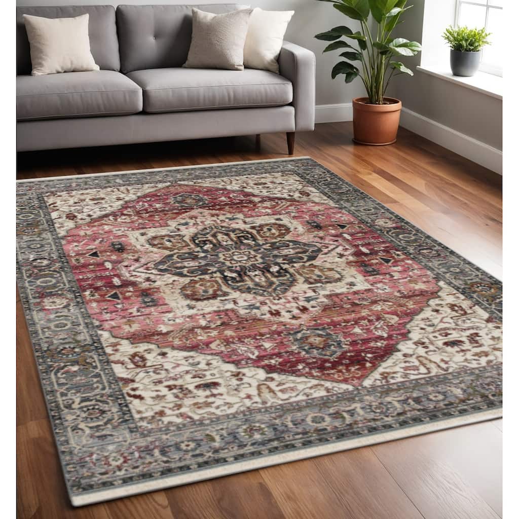 HomeRoots Medallion Modern Rectangle Area Rug - 5' X 8'