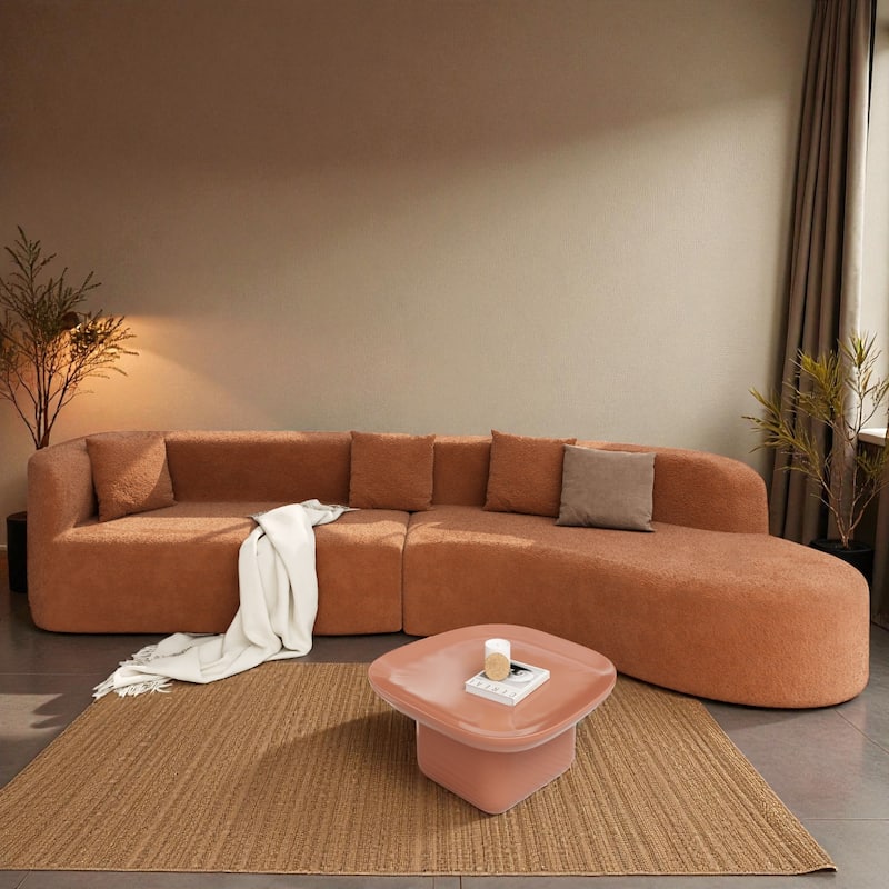 132" Modern Curved Sectional Sofa, 2-Piece Chenille Modular Couch with Pillows, Sponge & Spring Cushion for Living Room - Orange