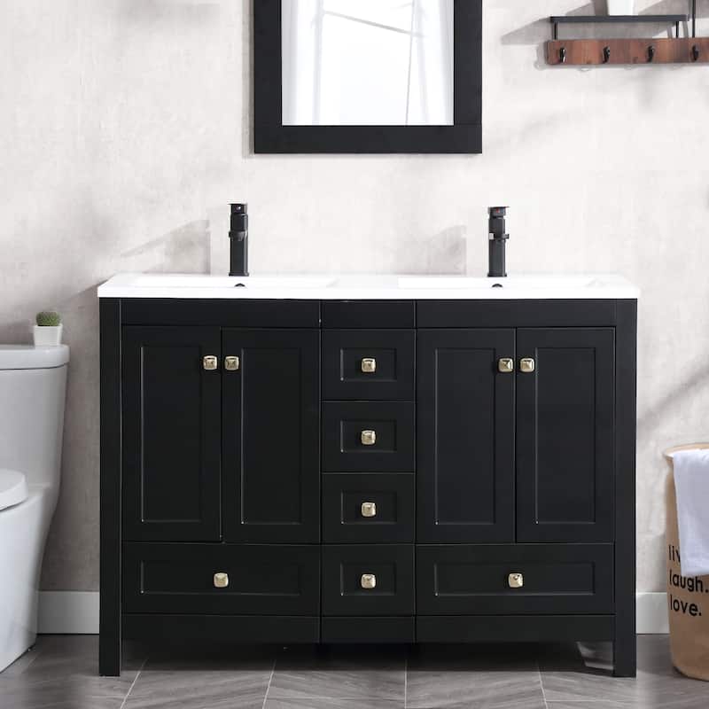 48" Bathroom Vanity Set W/Drop in Sink Faucet Cabinet Combo - Black
