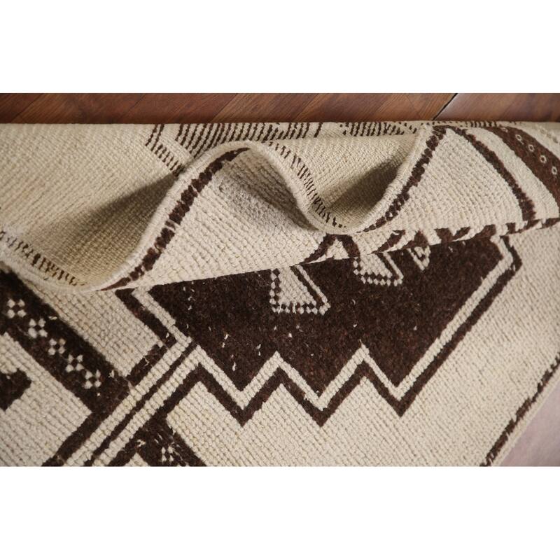 Anatolian Turkish Runner Rug Handmade Beige Tribal Wool Carpet - 3'5"x 12'3"