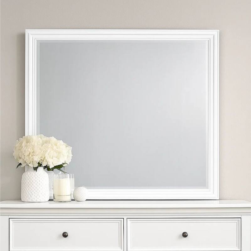 Umi 39 x 39 Dresser Mirror, Molded Design Solid Wood White Square Frame