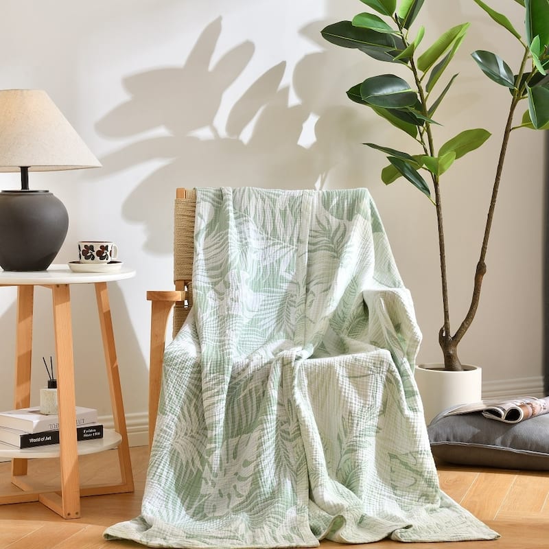 Vintage Cotton Muslin Throw Blanket, Reversible, Breathable for Indoor/Outdoor Use, Picnics, Bedding, or Chair Cover