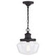 preview thumbnail 1 of 8, Collins 1 Light Black Farmhouse Outdoor Pendant Clear Schoolhouse Glass - 10-in. W x 11.5-in. H x 10-in. D Matte Black - 10-in W x 11.5-in H x 10-in D