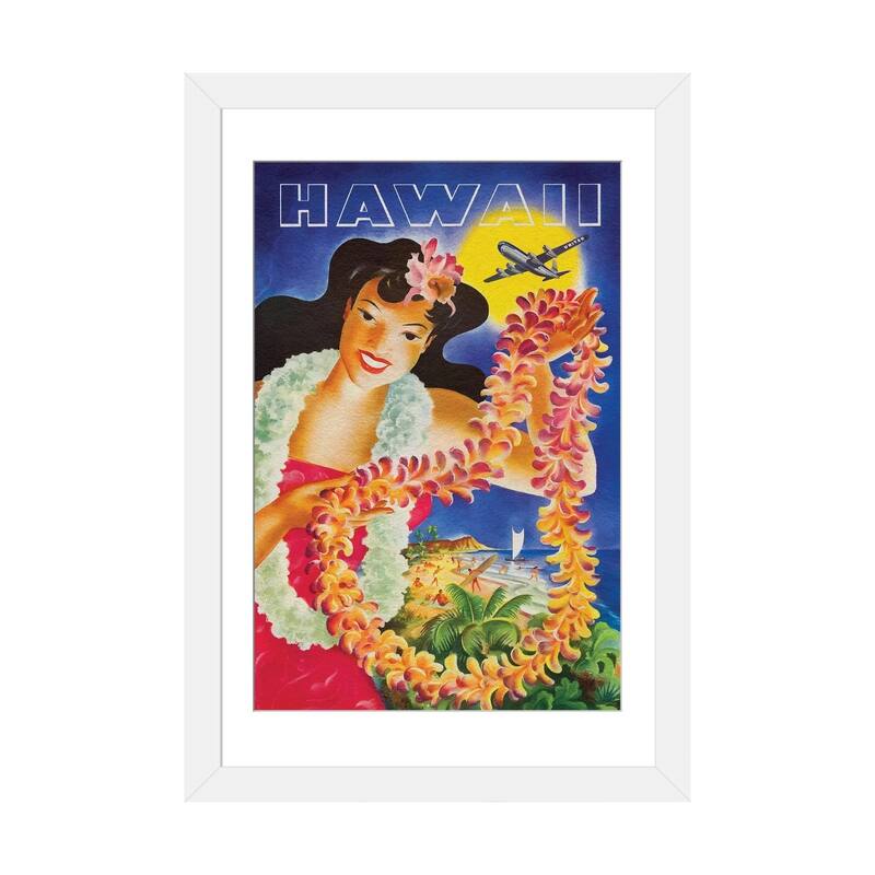 iCanvas "Hawaii Vintage Travel Poster (From Vector)" by Alessandro Della Torre - White - 32x24x1