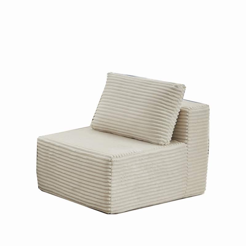 106" Corduroy Upholstery L-Shaped Cloud Modular Sectional Sofa with Chaise and Pillows, All-Foam Compression Design - Beige Armless Module