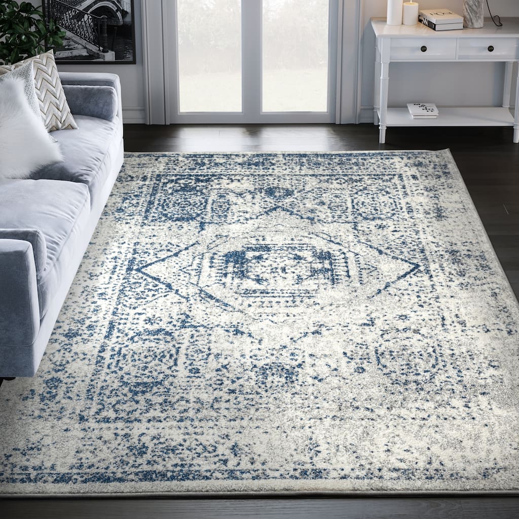 Abani Casa Blue Grey Persian Distressed Area Rug
