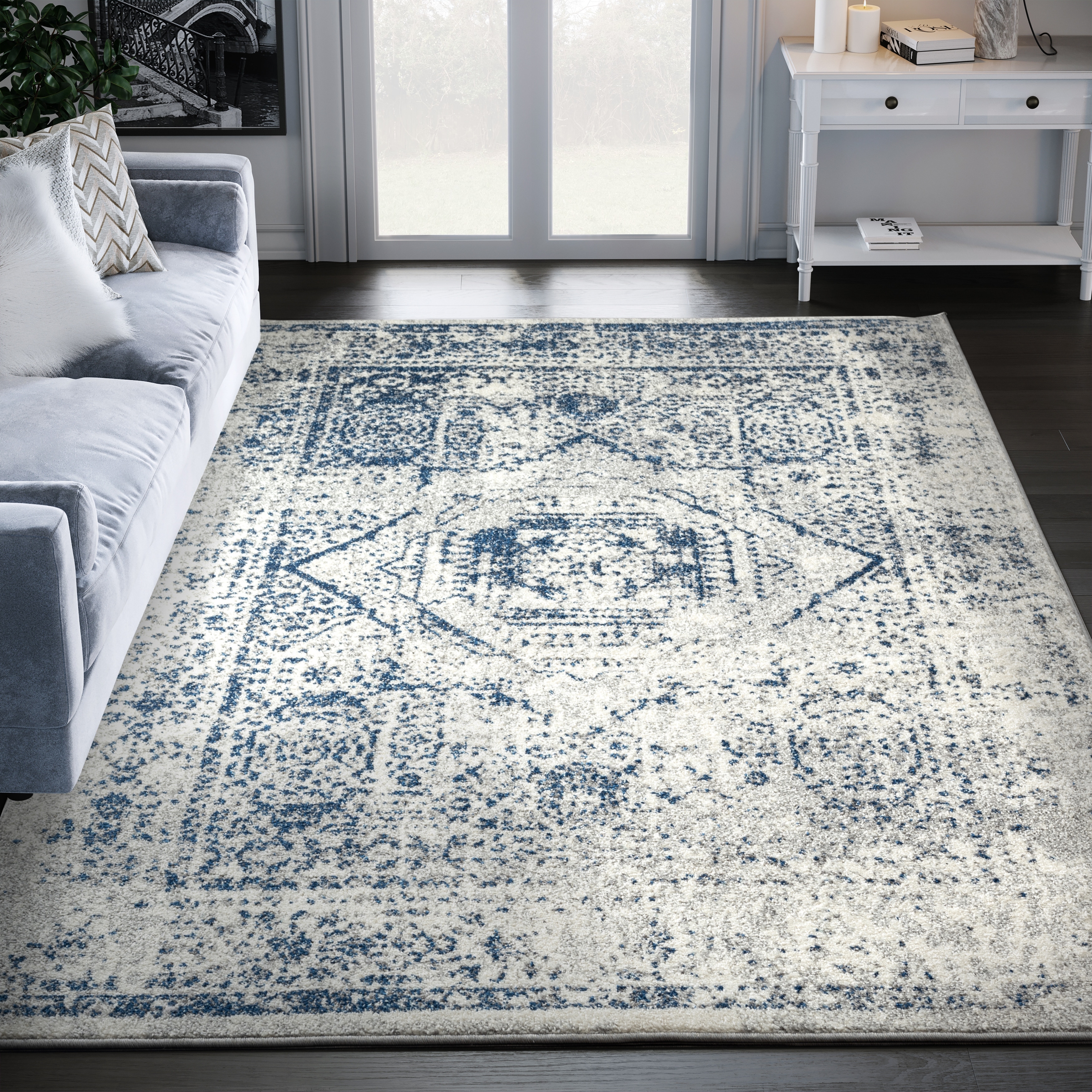 Abani Casa Blue Grey Persian Distressed Area Rug
