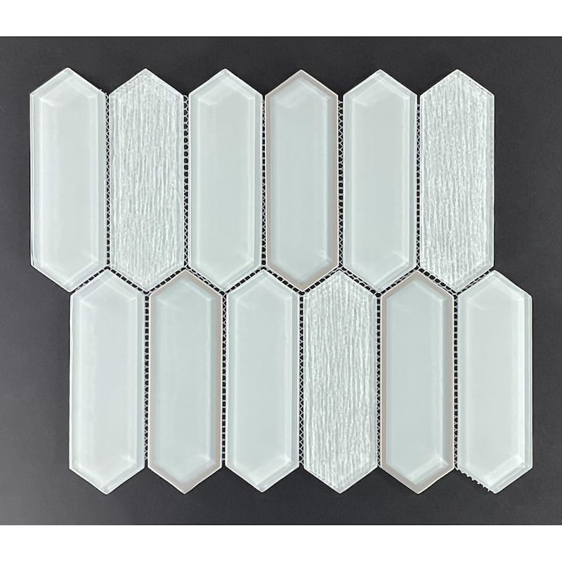 6 X 2 Long Hexagon Glass Wall Mosaic Tiles - Case (10 Sheets) - Grey with Silver
