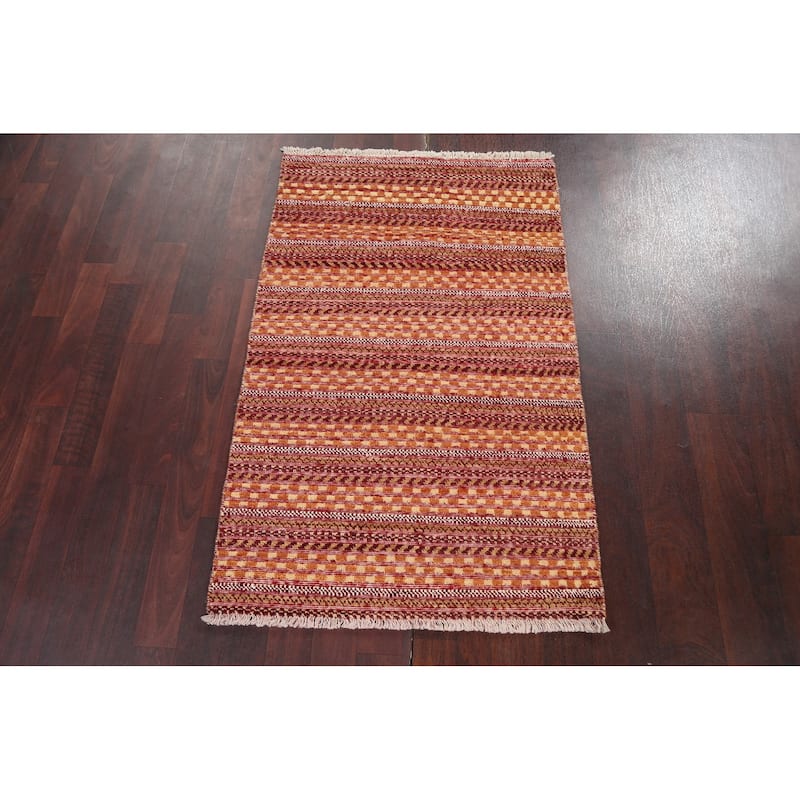 Geometric Striped Oriental Gabbeh Kashkoli Wool Area Rug Hand-knotted - 2'6" x 3'11"