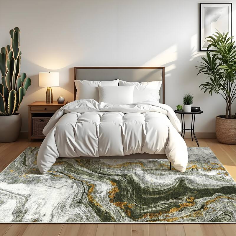 Modern Washable Area Rugs Abstract Living Room Rug Soft Low Pile Non-Slip Rugs for Bedroom Dining Room Home Office