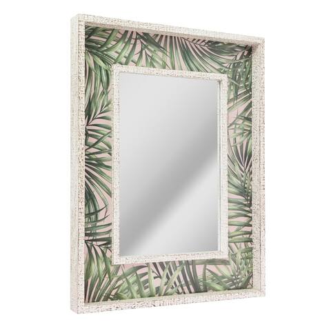 Tropical Leaves Print Whitewashed Raised Lip Dual Framed Accent Mirror