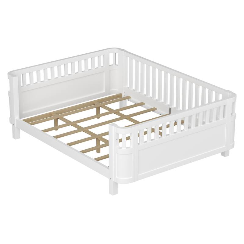 Roomfitters Queen Platform Bed, Low Profile Slatted Daybed with Wooden Frame and Removable Guardrails for Bedrooms