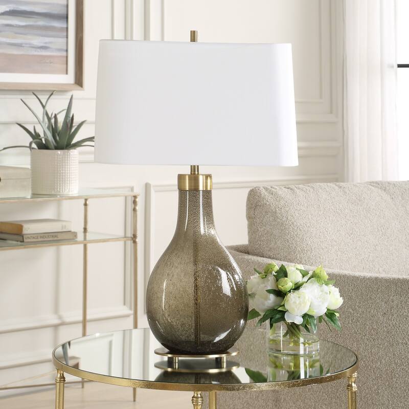Seeded Teardrop Glass Table Lamp with Oval Drum Shade - 29.25" - Bronze