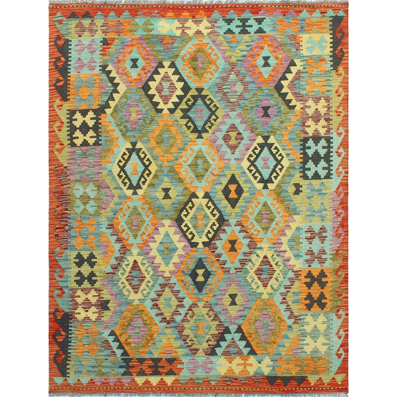 Flatweave Radeyah Blue/Rust Rug - 5'1" x 6'6"