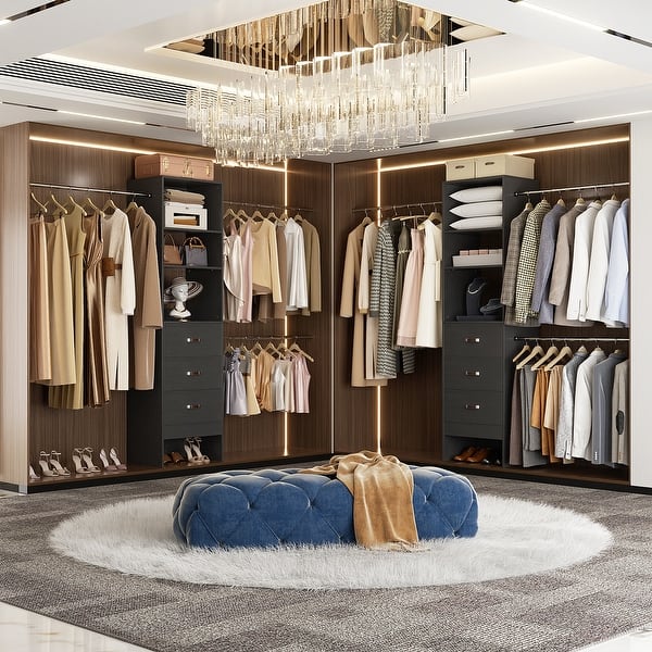 96'' W Modern White Closet Organizer System with Drawers for Walk-in and Reach-in Closet
