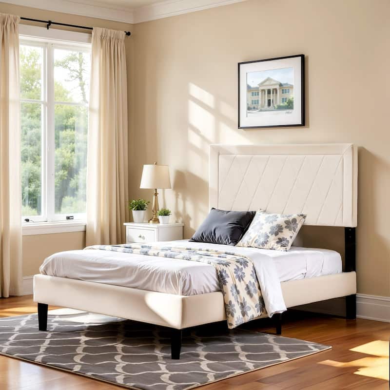 Subrtex Modern Upholstered Bed Frame,Solid wood Platform,No Box Spring Needed